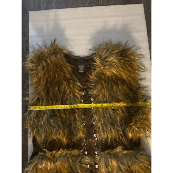 Ashley Stewart Plus Size Faux Fur Jeweled Zip Vest 14/16 Mobwife Castlecore Punk - Picture 7 of 10